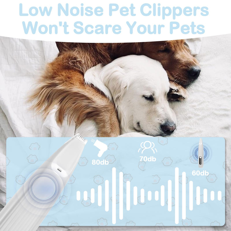 Quiet Dog Clipper, Paw Trimmer with LED Light, USB Rechargeable Waterproof Paw Shaver, Pro Dog Trimmer, Super Quiet Painless Paw Care for Dogs - BeesActive Australia