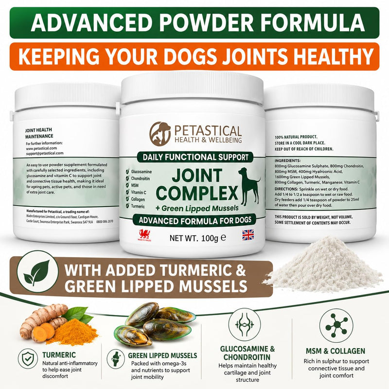 Joint Supplements for Dogs, 800mg Glucosamine, 800mg Chondroitin, 800mg MSM with Added Turmeric and Green Lipped Mussels (100g) 100 Scoop