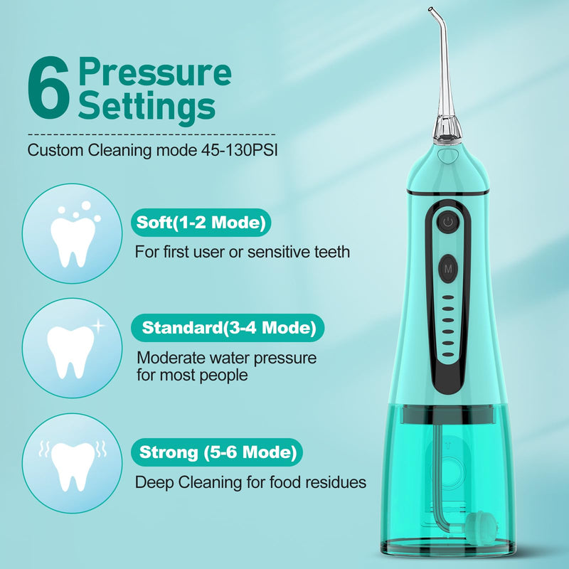 Water Dental Pik Flosser,Grinest 7 Modes Rechargeable Water Dental Picks for Teeth Cleaning Cordless Oral Irrigator Portable IPX7 Waterproof Tooth flossers for Home Travel-Green Green