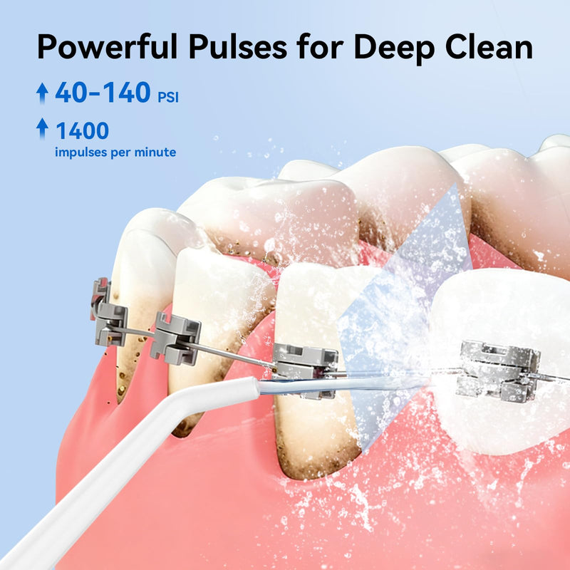 Water Flosser for Teeth Cleaning: Cordless Portable Water Dental Pick, 4 Modes Rechargeable Oral Irrigator with 5 Nozzles, 300ML IPX7 Waterproof Electric Flossers for Braces, Travel & Home Use, White