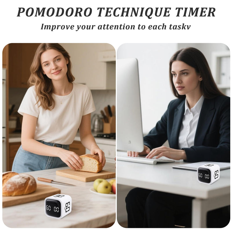 2Pcs Rotating Pomodoro Timer 5,10,30, 60 Minutes Preset,Desk Productivity Flip Timer, Visual Cube Countdown Stopwatch,Custom Modes/Vibration/High/Low Volume,ADHD Timers, for Study, Work, Kitchen White-2pcs - BeesActive Australia
