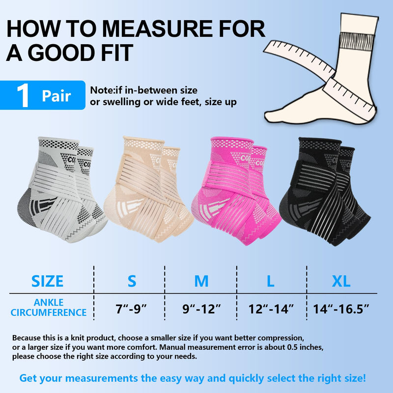 DRNAIETY Copper Ankle Brace for Men & Women - 1 Pair Adjustable Ankle Support Compression Sleeve for Plantar Fasciitis, Achilles Tendonitis, Foot Pain, Swelling, Sprains - Everyday Use (Black,L) Large Black