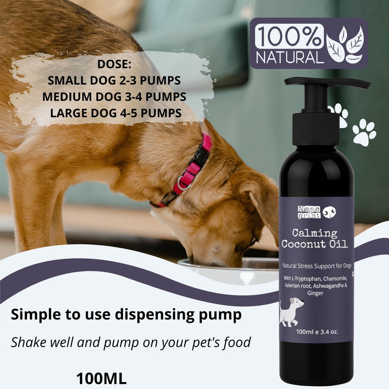 100ML Calming Coconut Oil for Dogs & Cats Anxiety Relief Supplement with Chamomile, Valerian & Ashwagandha – Natural Stress Soothing Formula – Fast-Acting & Long-Term Calmer