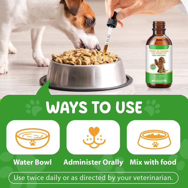 ZIXAOK Dog Worming Drops with Probiotics 60ml, Natural Digestive Support, Gut Health & Immune Aid | Helps Nutrient Absorption & GI Balance