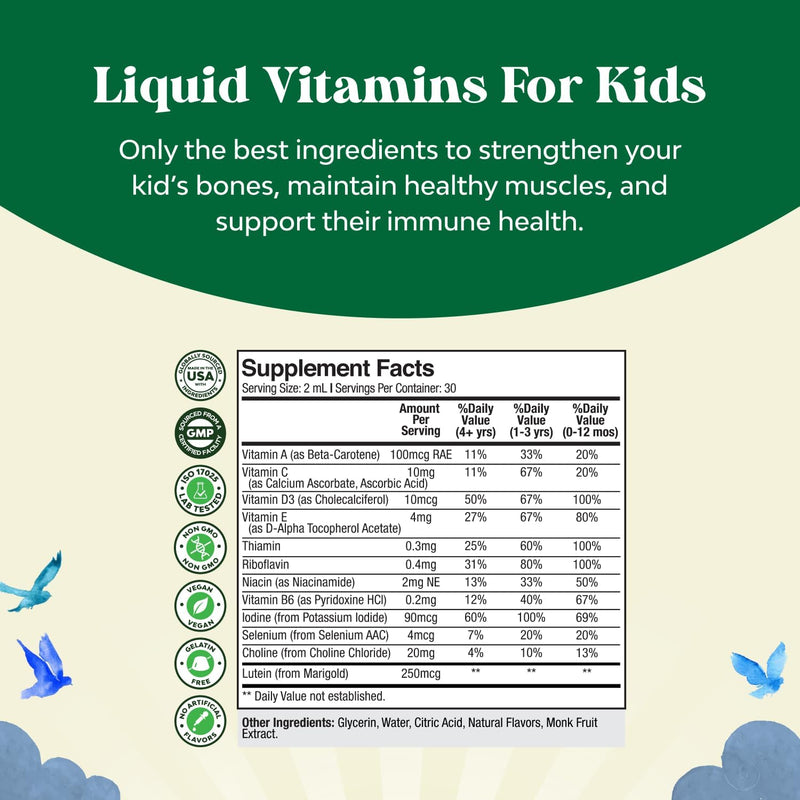 Natures Craft Liquid Multivitamin for Kids Immunity Support - Yummy Toddler Supplement with a C D3 E B6 and Vitamins of All Ages High Absorption 2Fl Oz (Pack of 1)