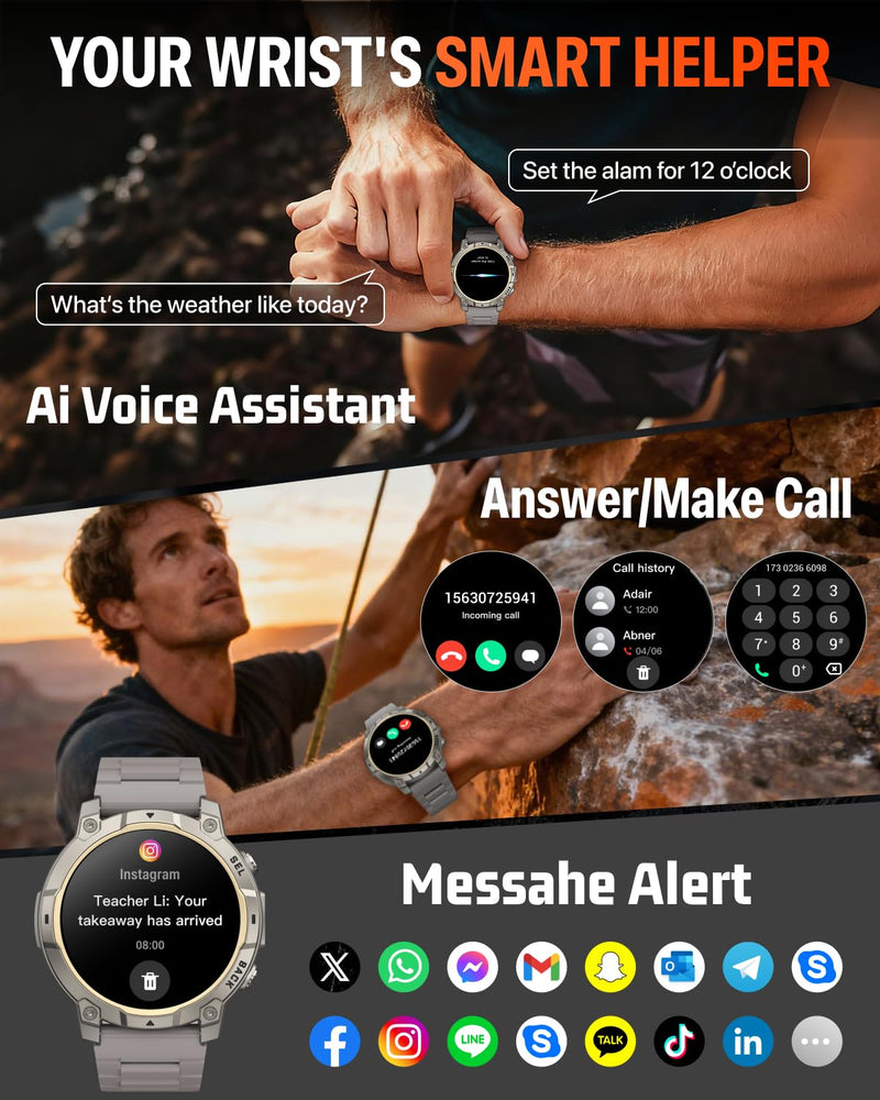 Smart Watch for Men Fitness Tracker: Military Make Answer Call LED Digital Mens Watches Waterproof Smartwatch Android Phone iPhone Samsung Compatible Sleep SpO2 Heart Rate Monitor Step Pedometer 1.39 Classic Gray
