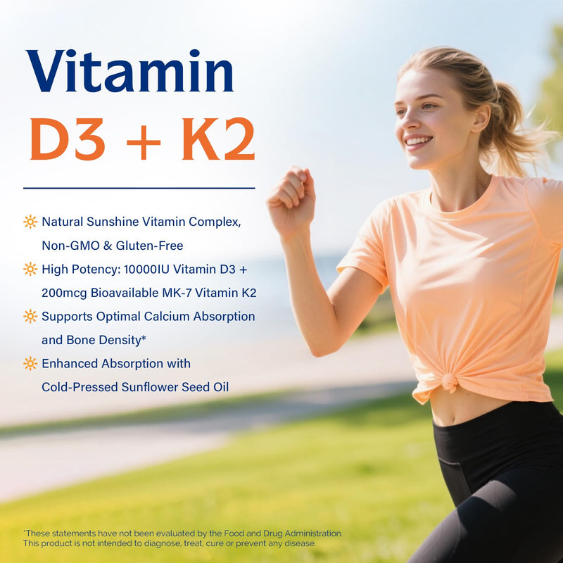 Innate Vitality Vitamin D3 K2, High Potency Vitamin D3 10000iu 120 Softgels | w/ Vitamin K2 (MK-7) 200 mcg, Supports Bone, Teeth, Heart & Immune Health Non-GMO, Gluten Free 120 Count (Pack of 1)