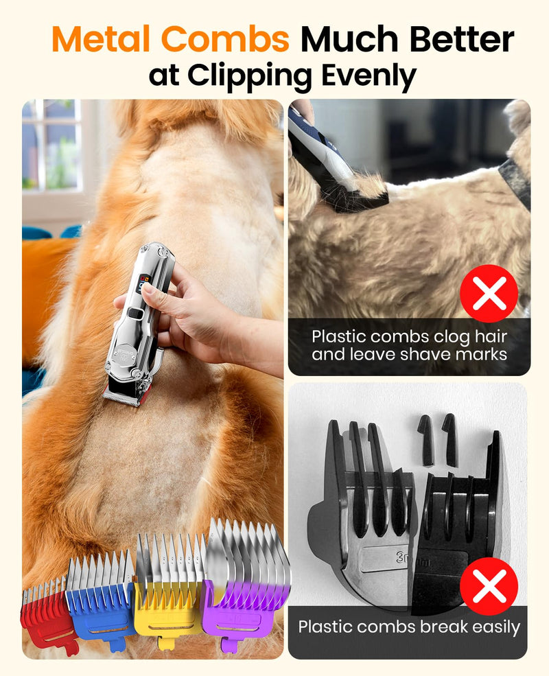 oneisall Quiet dog clippers with metal guide comb, professional wireless dog clippers, high-performance pet hair clippers for thick/curly/fine/long/wavy hair - BeesActive Australia