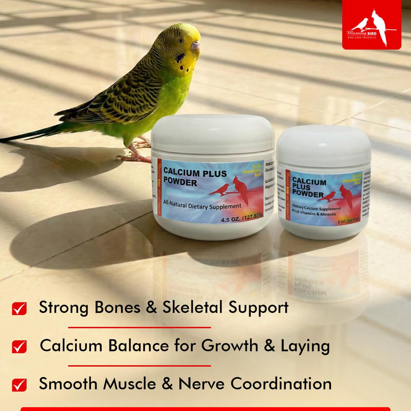 Morning Bird Calcium Plus Powder for Birds 4.5 oz – Calcium Supplement with Essential Vitamins & Minerals – Supports Bone Health, Muscle Function & Digestive Balance – Easy-to-Mix Calcium Formula