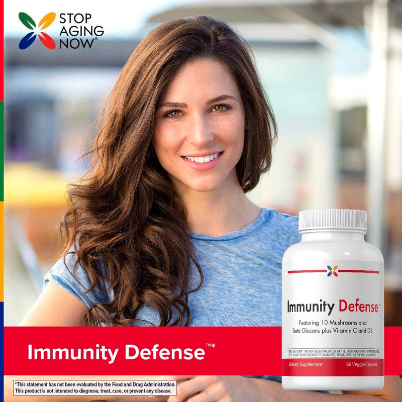 Stop Aging Now - Immune Support - with Vitamin C, Vitamin D3 and Mushroom Complex - 60 Vegetarian Capsules
