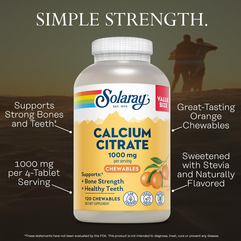 SOLARAY Calcium Citrate 1000mg - Chewable Calcium Supplements for Women and Men - Healthy Teeth and Bone Support - Great, Natural Orange Flavor - Vegan, Gluten Free, 60-Day Guarantee - 30 Servings | Chelated calcium citrate, Enhanced absorption & utili...
