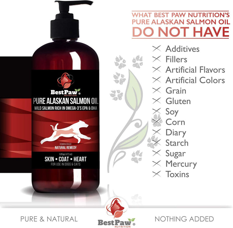 Pure Wild Alaskan Salmon Oil for Dogs & Cats Skin and Coat - Fish Oil Liquid with Pump - Supports Joint Function, Immune & Heart Health - Omega 3 Liquid Food Supplement - All Natural EPA + DHA - 16oz 16 Fl Oz - BeesActive Australia