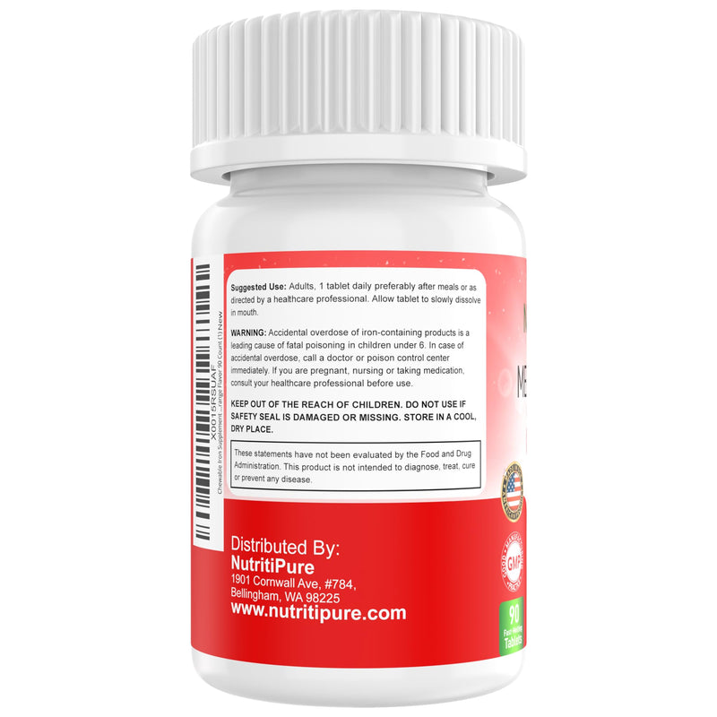 Chewable Iron Supplement for Women/Men(Carbonyl Iron 18 mg with Vitamin C 30 mg) Tablet in Orange Flavor 90 Count (1) 1