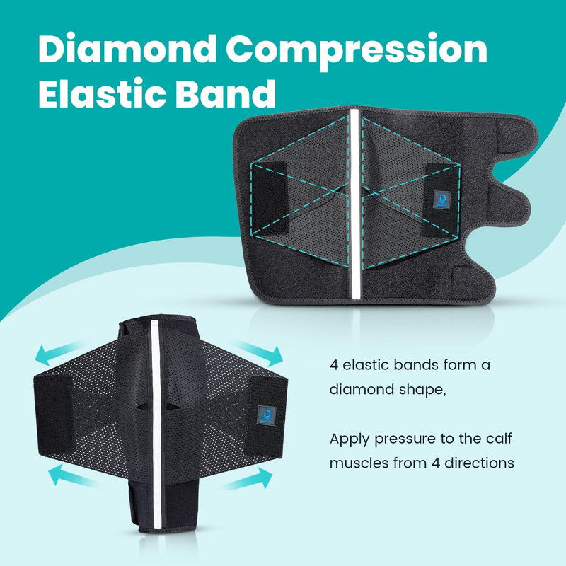 Calf Brace Compression Sleeve for Torn Calf Muscle fit Men & Women, Innovative 2 Layer Elastic Bandage for Legs adds Extra Pressure for Strain, Swelling, Cramps, Varicose Vein -S/M Black S/M