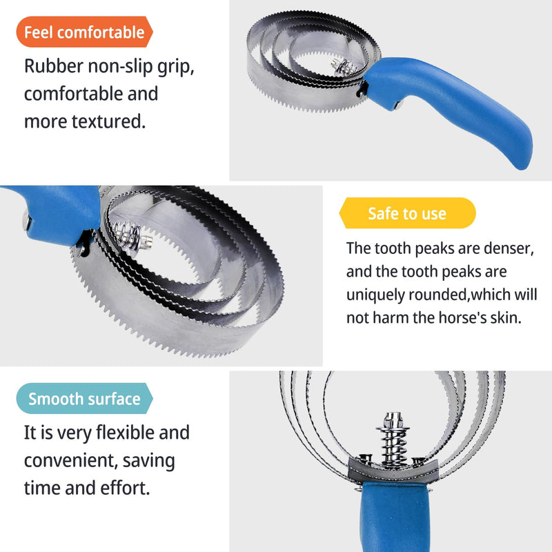 Reversible stainless steel curry comb. With Soft Touch Handle with Large Rubber Curry Comb, Multifunctional Stainless Steel Fine Tooth Comb, Pet Horse Grooming Comb for Dogs and Cats (Blue) Blue - BeesActive Australia
