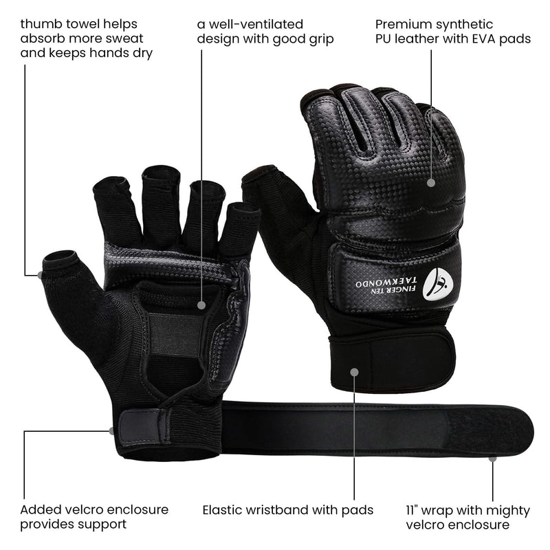 Taekwondo Sparring Gear Gloves Hand and Foot Protectors White Protective Guards Set for Boxing Kickboxing Fit Adult Men Women Kids Training Black Medium