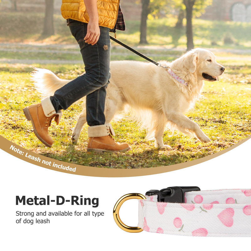 Cotton Handmade Dog Collar Cute and Distinctive Patterns White&Pink Love Heart with Pendant Cute Dog Collars for Small Medium Large Dogs Girl Dogs Boy Dogs S - BeesActive Australia