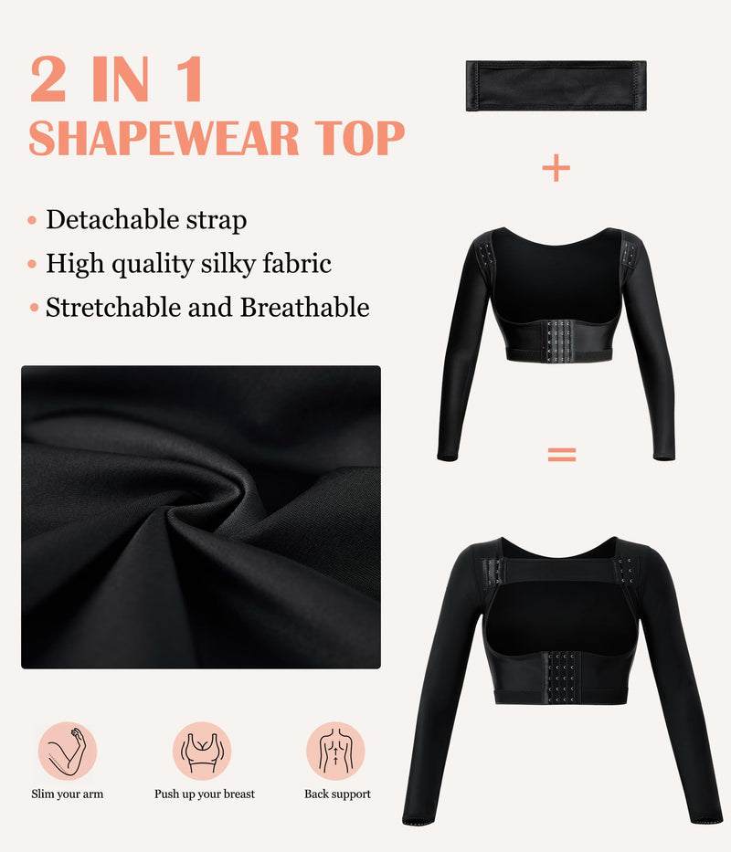 LANCS Women Upper Arm Shaper Post Surgical Compression Sleeves Slimmer Tops Posture Corrector Vest Shapewear Black 3X-Large