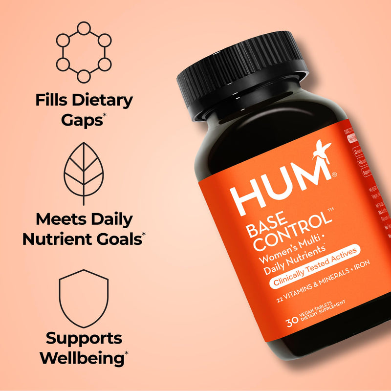 HUM Base Control Women's Multivitamin 22 Vitamins & Minerals, 30 Count | Iron, Biotin, Zinc, B Complex & Vitamin C, Women, Gluten Free, Non-GMO, 30 Capsules