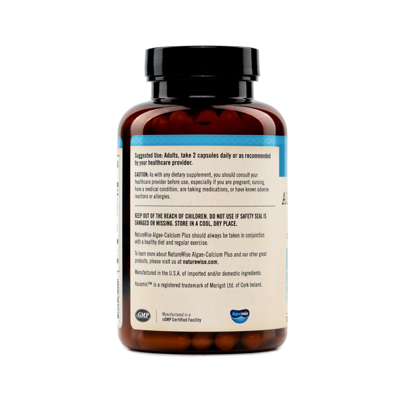 NatureWise Algae Calcium Plus - with Aquamin Calcium, Magnesium, Vitamin C, D3, and K2 - Vegan Algae Calcium Supplements for Women & Men - Bone Health Support - Non-GMO - 120 Capsules[60-Day Supply]