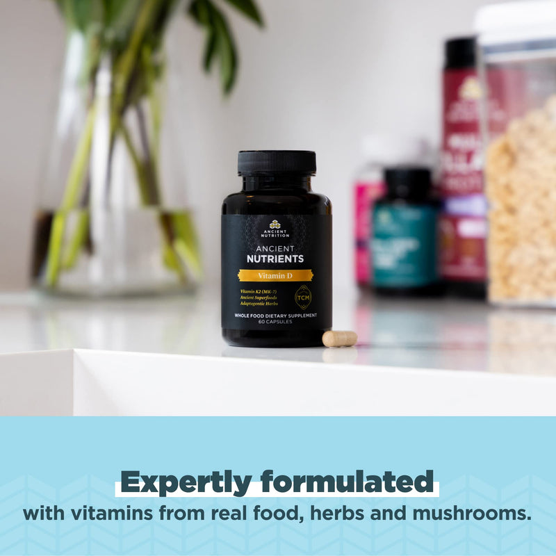 Ancient Nutrition Vitamin D, 5,000 IU Vitamin D3 + K2 for Immune Support | Immune Support, Made from Bone Broth and Mushroom Extract, Paleo and Keto Friendly, 60 Count