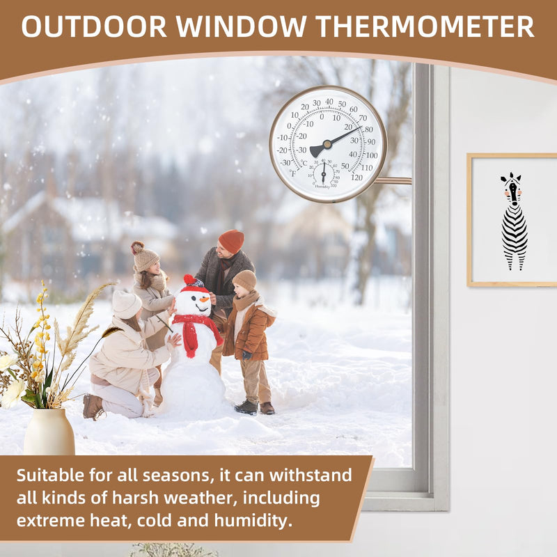 4 Inch Brass Outdoor Thermometer, Outside Decorative Thermometer for Patio, Window, Greenhouse, Garage, Brass Swivel Temperature Gauge with Humidity, Analog Temperature Gauge 4 Inch without Stand