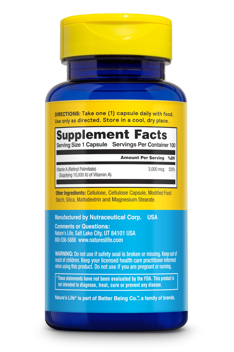 Nature's Life Vitamin A 10,000 IU | 100 ct 100 Count (Pack of 1)