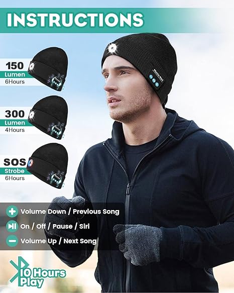 Bluetooth Beanie Mens Gifts, Christmas Stocking Stuffers for Men Bluetooth Hat, V5.0 Bluetooth Winter Hat with Headphones, Unique Tech Gifts for Men Women Husband Teen Dad Gifts Classic Beanie - BeesActive Australia