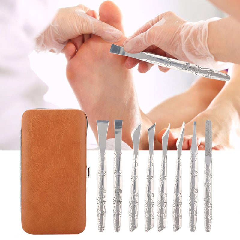 8Pcs Ingrown Toenail Removal Kit, Stainless Steel Pedicure Kit, Pedicure Knife Dead Skin Removal, Ingrown Toenail Treatment Tool Set with A PU Leather Box - BeesActive Australia