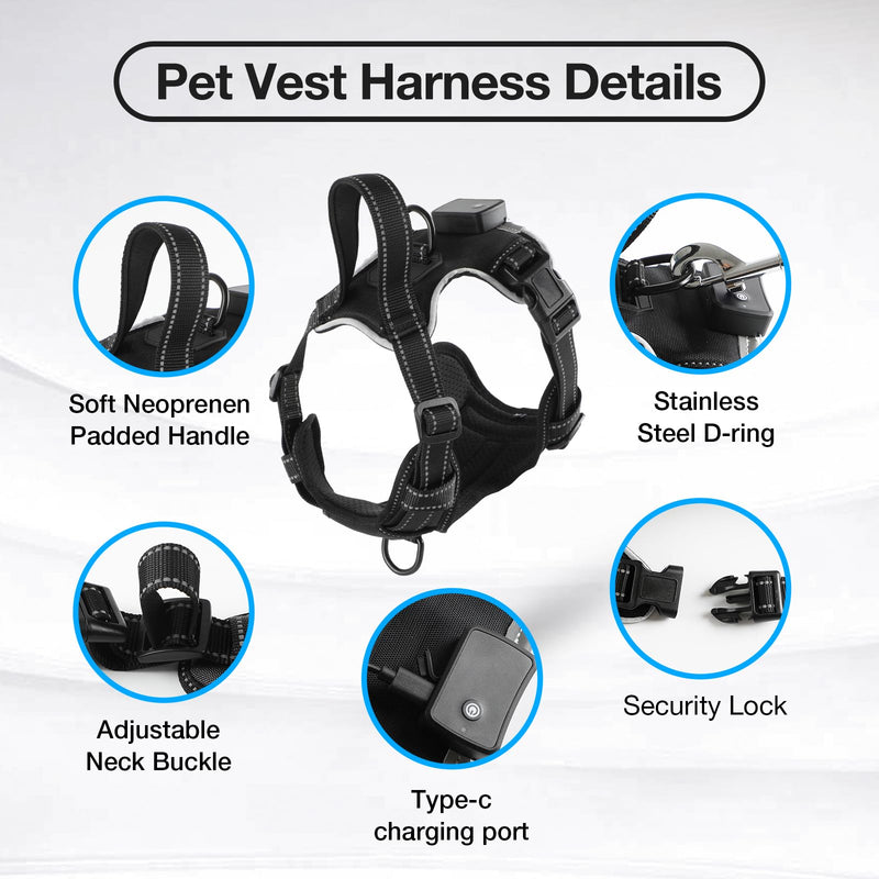 Dog Harness Luminous Rechargeable, LED Dog Harness Adjustable Reflective with Handle, Soft Padded Illuminated Chest Harness for Small, Medium Large Dogs Luminous Harness (Green L) L【Neck circumference 45-62CM Chest circumference 72-90CM】 Black-green - BeesActive Australia