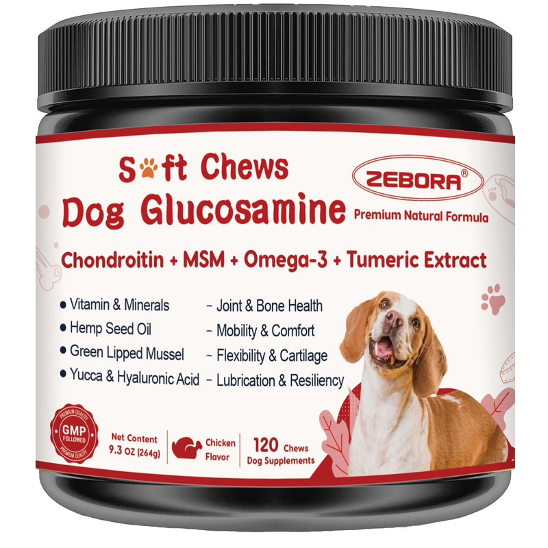 Glucosamine for Dogs, Joint Supplement for Dogs with Chondroitin, MSM, Omega-3, Turmeric and Vitamins for Pain Relief, Dog Joint Supplement with Calcium and Phosphorus for Bone Health, 120 Soft Chews 120 count