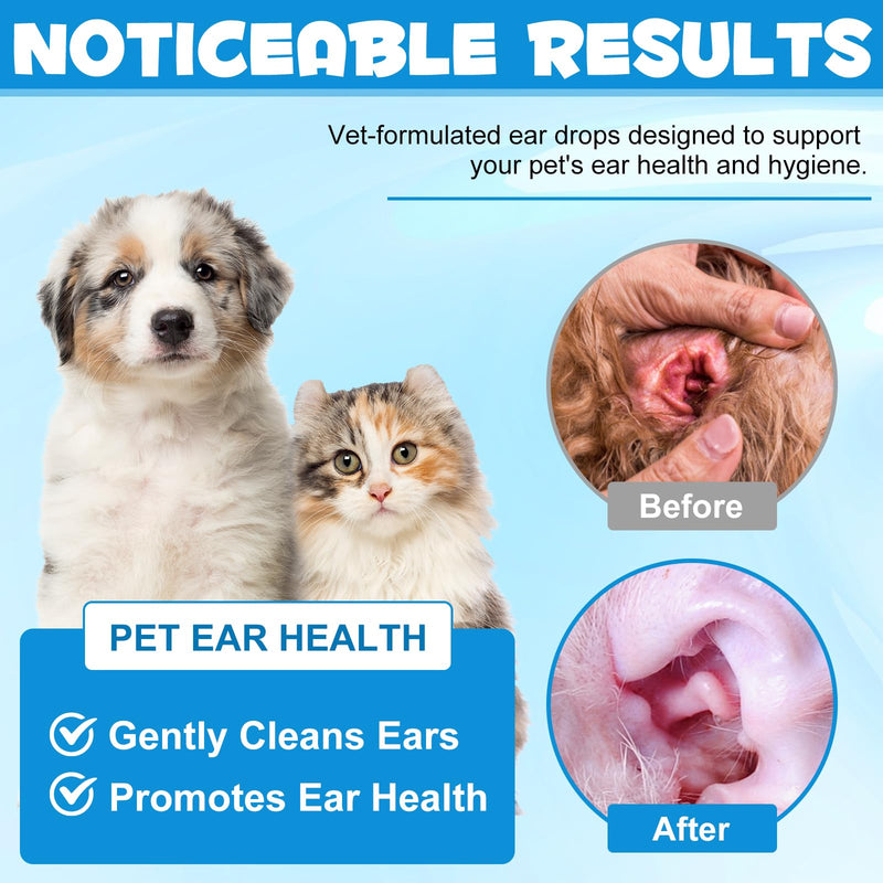 Bieyoc Pet Ear Drops for Dogs and Cats, Dog and Cat Ear Clean and Soothe Ear Irritations, Pet Ear Cleaner Helps to Remove Wax, Stains & Dirt, 2.02 Fl.Oz
