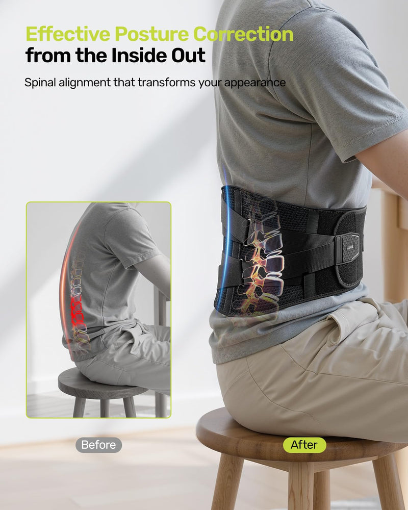 RAKIIE Back Brace for Lower Back Pain Women Men, Ergonomic Support Brace with Lumbar Pad, Adjustable Straps and Soft Breathable Mesh Fabric, Lumbar Support Belt Relief from Sciatica, Gray Size M (Waist: 33.5"-39.4") Medium (Waist: 33.5"-39.4") - BeesActive Australia