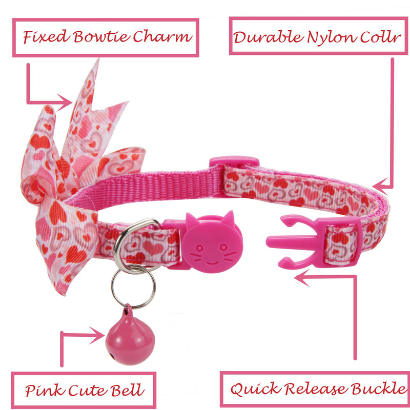 Valentines Day Cat Bow Tie Collar Adjustable Breakaway Collar with Bells, Heart Bowtie Kitten Collar - BeesActive Australia