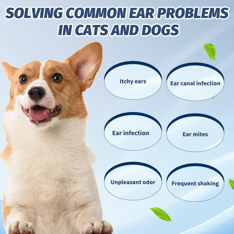 Ear Cleaner for Dogs & Cats, Dog Ear Drops for Soothes Itchy and Wax Build Up, Control Ear Odor, Gently Reduces Discomfort, 60 ml