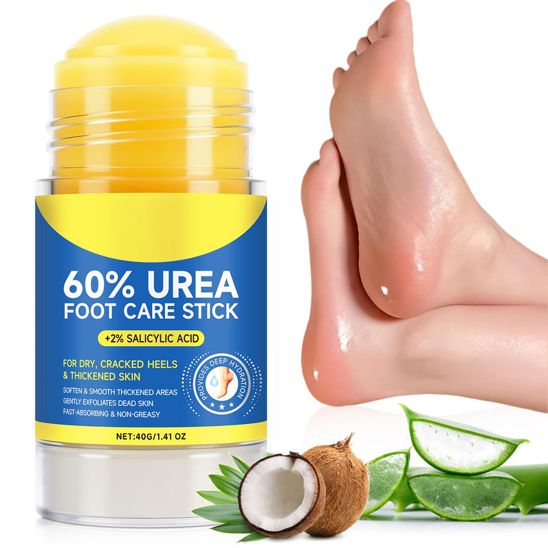 60% Urea Cream Stick with 2% Salicylic Acid, Maximum Strength Callus Remover for Dry Cracked Heels, Intensive Foot Cream for Dead Skin, Exfoliating Moisturizer for Hands, Knees, Elbows (1.4 oz) 1.41 Ounce (Pack of 1) - BeesActive Australia