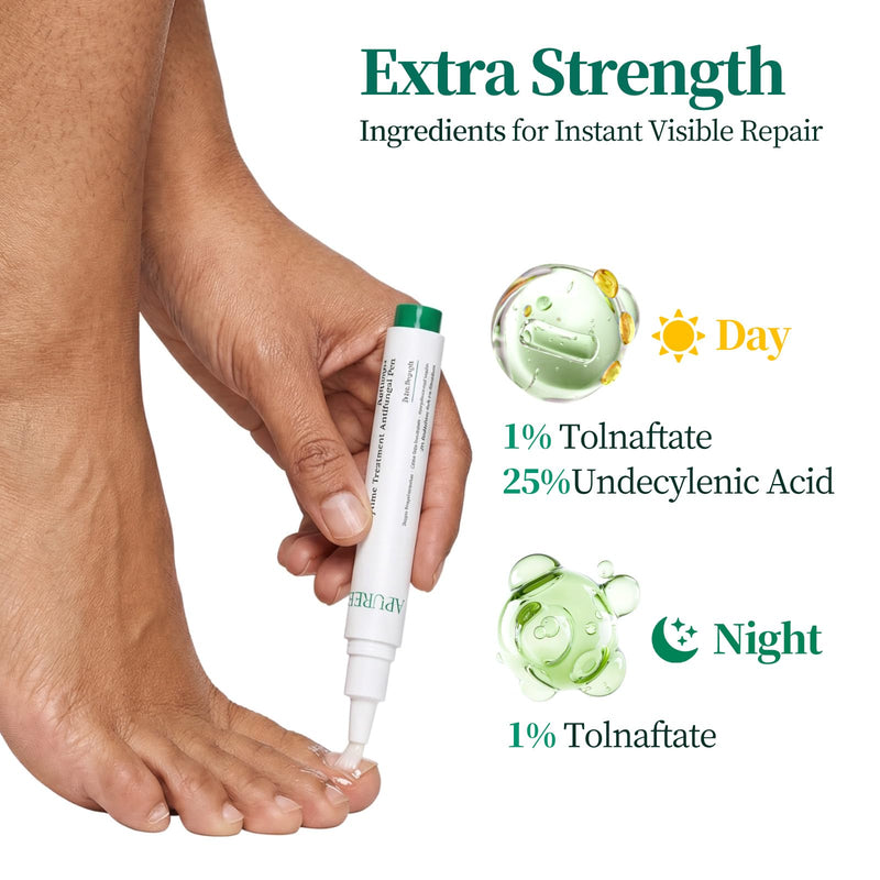 Apuree Antifungal Pen Extra Strength: 25% Undecylenic Acid 1% Tolnaftate| FSA-HSA| 24/7 Day & Night Care | 2Pcs Nail Fungus Pen | Nail Treatment Repair For Damaged Yellow Discolored Thick Nails 0.5 Fl Oz (Pack of 1) - BeesActive Australia