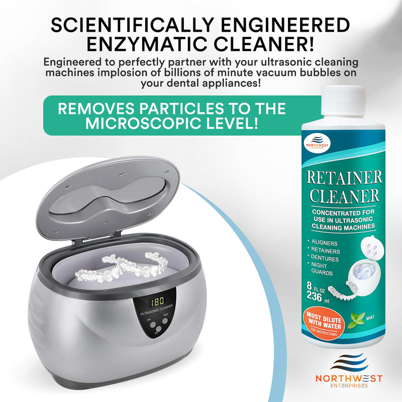 Ultrasonic Retainer Cleaner Solution Concentrate - Ultrasonic Denture Cleaner for Ultrasonic Machines - Cleans Mouthguards, Invisalign, and Nightguards - Updated Formula (Mint) (16 Ounces) 16 Ounces
