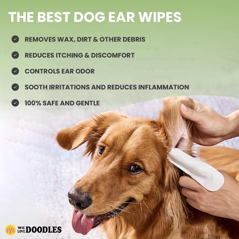 We Love Doodles Dog Ear Wipes - Pre Soaked Finger Ear Wipes for Dogs, Safe & Gentle Ear Cleaner for Dogs, Cleans & Deodorizes, Pet Wipes for Dogs, Dog Cleaning Wipes for Easy Grooming, 50pcs - PawsPlanet Australia