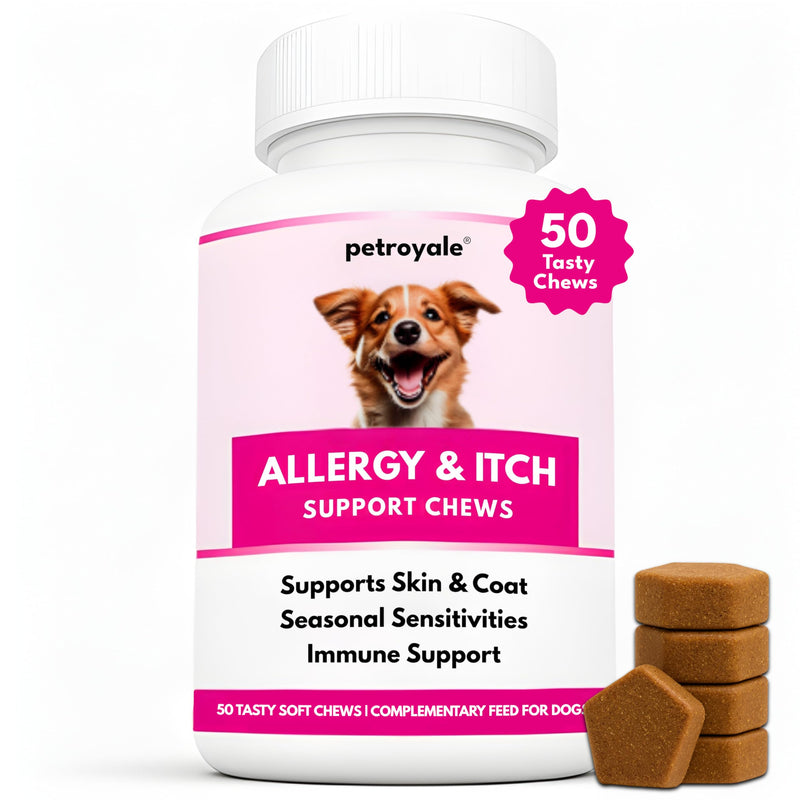 Petroyale Dog Allergy & Itch Support Chews - Dog Allergy Chews for Itchy Skin Relief, Immune Support, Skin & Coat Health - Anti Itch Chews for Dogs, Seasonal Allergy Relief - 50 Soft Chews 50 Chews