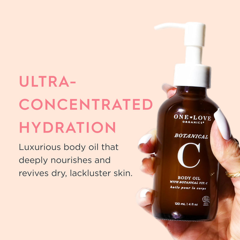 One Love Organics Botanical C Body Oil – Vitamin C Body Oil with Shea & Papaya Enzymes, Certified Organic & Cruelty Free 4 oz