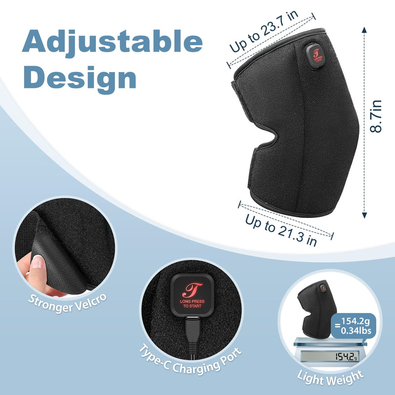 Heated Knee Brace, Cordless Knee Heating Pad for Arthritis, 3 Temperature Modes Knee Warmer, 3000mAh Battery Operated Knee Wrap for Men Women Seniors, Black(Single) Black(Single)