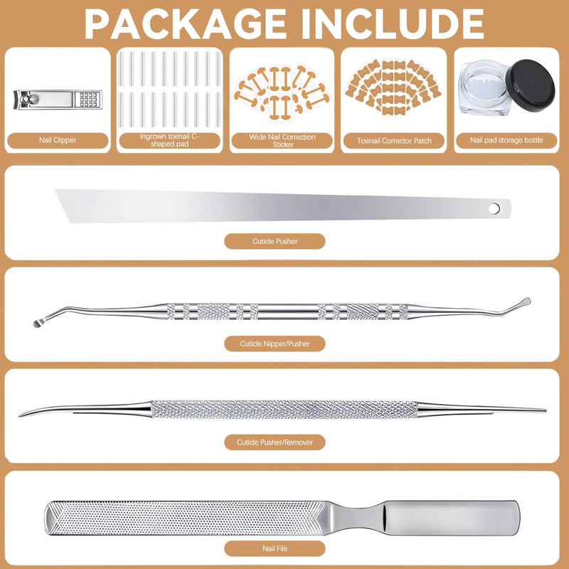 Ingrown Toenail Corrector Kit, 16PC Professional Ingrown Toenail Removal Kit with Correction Strips, Painless Treatment for Ingrown Toenail Pain Relief for Home Pedicure Care
