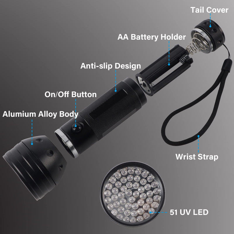 3 Pack UV Flashlight Black Light, 51 LED 395nm UV Light Pets Urine Detector, Dry Stains, Bed Bug, Detect Scorpions - BeesActive Australia