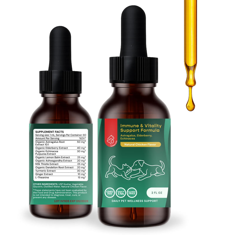 Immune Support for Dogs & Cats – Liquid Pet Supplement with Astragalus, Elderberry, Echinacea & L-Theanine – Dog Immune Drops – Natural Chicken Flavor – 2 fl oz