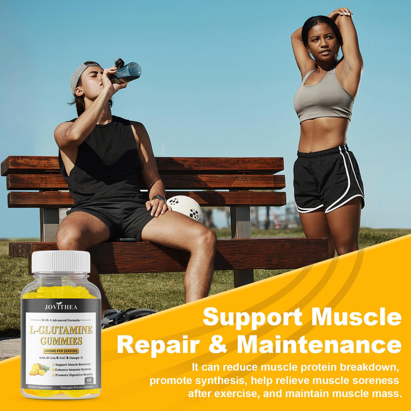 2 Pack L-Glutamine Gummies 1000mg, Glutamine Supplement for Women & Men, with BCAAs, Magnesium & NAC, Support Gut, Muscle Health & Immunity, Vegan, Non-GMO, Gluten Free, Keto Friendly, 120 Count 60 Count (Pack of 2)
