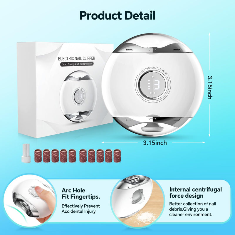 【3 Speeds】 Alinsea Electric Nail Clipper,Electric Automatic Nail Clipper with LCD Digital Display,Safety Electric Trimmer for Baby Seniors and Adults,White/Clear White/Clear