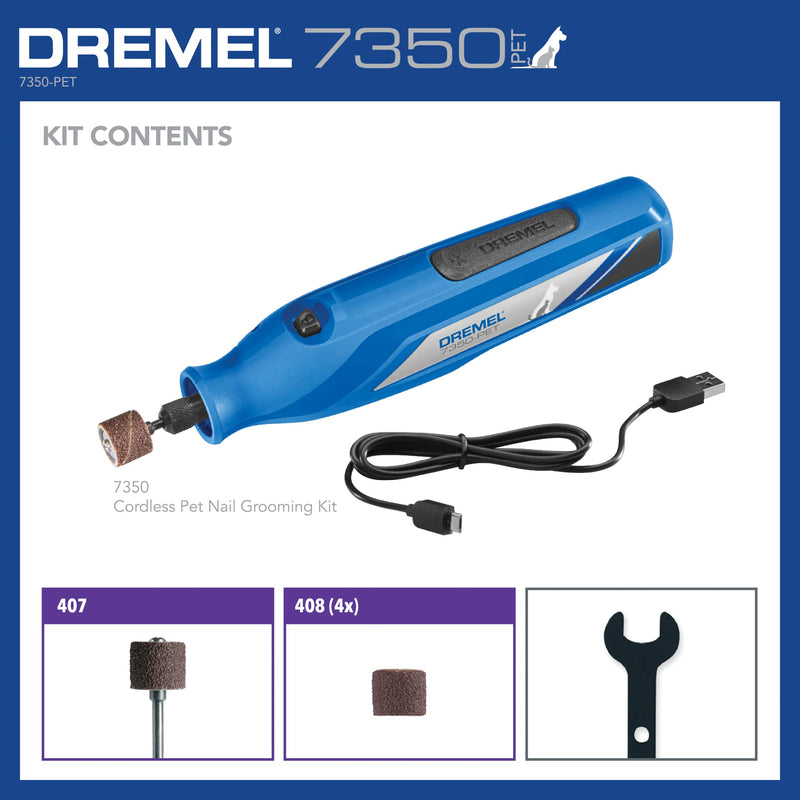 Dremel 7350-PET 4V Pet & Dog Nail Grinder, Easy-To-Use & Safe Nail Trimmer, Professional Pet Grooming Kit - Works on Large, Medium, Small Dogs & Cats New Model w/ 4 Sanding Bands