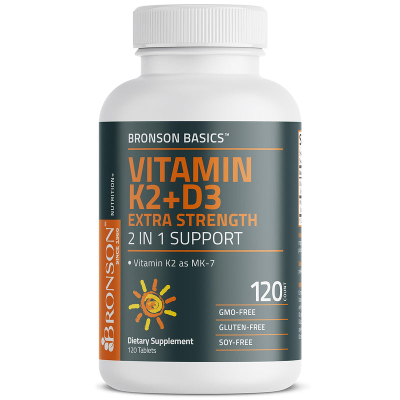 Bronson Vitamin K2 MK-7 + D3 10,000 IU Extra Strength, 120 Tablets | 120 mcg Vitamin K2 as MK-7 per Tablet, Bone Health Support, Non-GMO, Gluten-Free & Soy-Free 120 Count (Pack of 1)