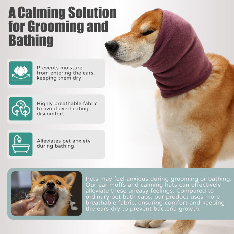 Dog Calming Hoodie, Hematoma Ear Wrap, Quiet Head Cover Sleeves Ear Covers for Bath, Thunderstorms L-Head Circle(17.32"~22.83") Purple